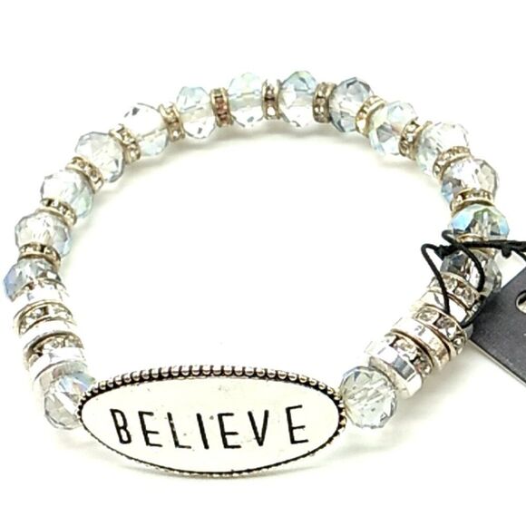 Howard's "Believe" Gray Bead Silver-tone Stretch Bracelet NWT - Picture 8 of 10
